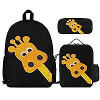 Giraffe Cute Backpack 3PCs Set Print Laptop Backpack with Pen Case and Travel Lunch Bag