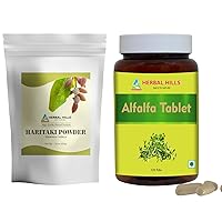 HERBAL HILLS Haritaki Fruit Powder and Alfalfa Tablet Pack of 2 Combo