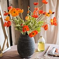Artificial Flowers 6 Stems Poppy Silk Bouquet,for Wedding, Home, Party Decoration,Table Centerpiece Arrangement(Orange)