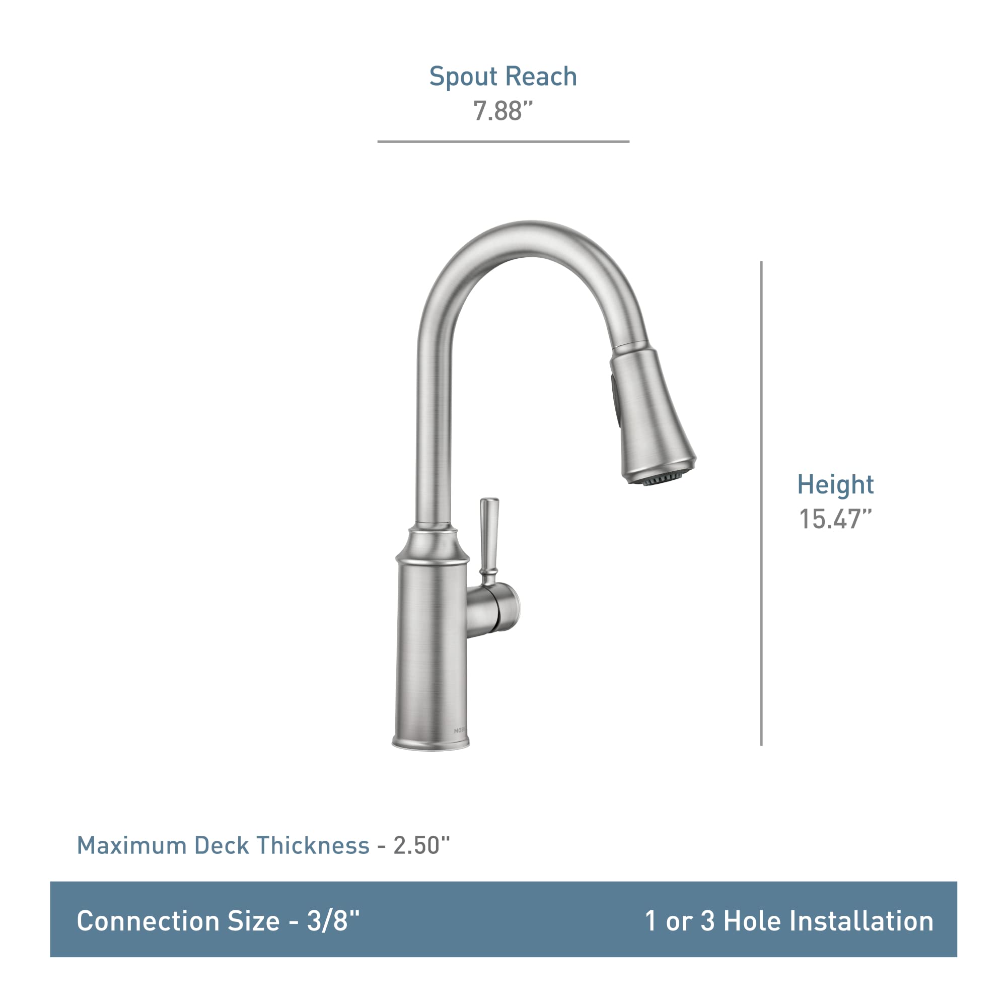 Moen Conneaut Spot Resist Stainless One-Handle High Arc Kitchen Sink Faucet with Power Boost for a Faster Clean, Kitchen Faucet with Pull Down Sprayer, 87801SRS