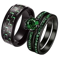 ringheart 2 Rings His and Hers Couple Rings Black Cz Rings Womens Wedding Ring Sets Titanium Steel Mens Wedding Bands