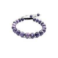 Classy LEPIDOLITE Natural Healing Power Gemstone Crystal 8mm Beads Unisex Adjustable Macrame Bracelet,Mother's Day,Christmas,Gift for her,Valentine's Day, Communion, Friendship/Couple