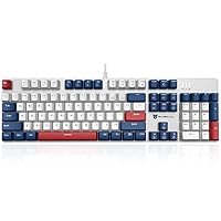 Qisan Mechanical Gaming Keyboard Full Size 104 Keys US Layout Wired Blue Switch Ice Blue Backlit Keyboard with Blue & White & Red Combo Color