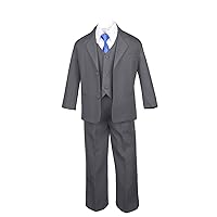6pc Formal Boy Dark Gray Vest Sets Suits Extra Royal Blue Necktie S-20 (18)