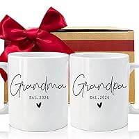 Est 2024 Grandparents Coffee Mugs Set 11oz, Promoted to Be Grandpa Grandma Mug, Pregnancy Reveal Announcement, Mothers Day Fathers Day Mug Gifts, Baby Reveal Surprise Publicity Mug Gifts-9