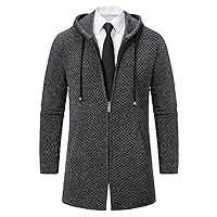 Men Trench Coat Winter Autumn Long Sweater Jacket Thick Thermal Knit Hoodies Luxury Cold Overcoat with Cap