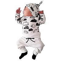 5t Boys Set Girl Clothes Cloud Tops+Pants Baby T Infant Boy Set Shirt Print Outfits Boys Girls Sweat Set (White, 70)