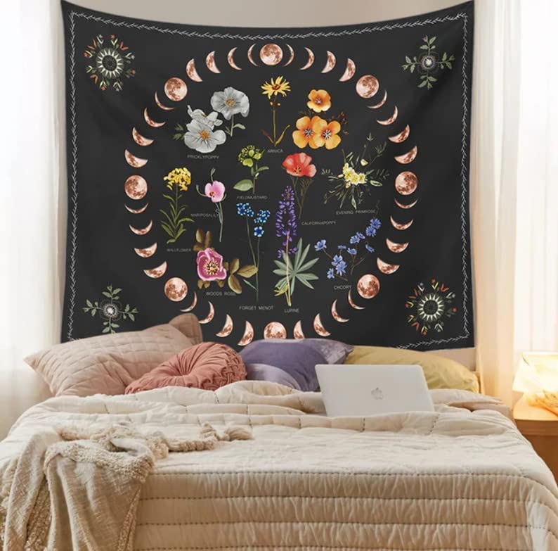 Mua Moon Phase Tapestry Wall Hanging Botanical Celestial Floral ...
