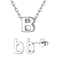 ChicSilver 925 Sterling Silver Letter B Initial Necklace and Stud Earrings Set for Women Girls