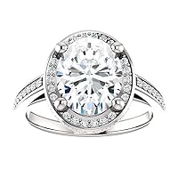 Kiara Gems 3 Carat Oval Diamond Moissanite Engagement Ring, Wedding Ring Eternity Band Vintage Solitaire Halo Hidden Prong Setting Silver Jewelry Anniversary Promise Ring Gift