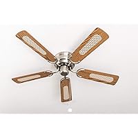 Pepeo - Kisa ceiling fan without lighting | Fan with pull switch in silver with reversible blades in oak and walnut wood look, diameter 105 cm. (colour: brushed nickel, oak/walnut)