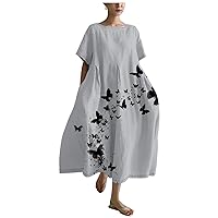 Casual Plus Size Butterfly Dress for Women 2024 Bohemia Floral Flowy Oversized Loose Fit Ruffle Hem Dresses