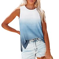 Plus Size Tank Tops for Women, Camisole Tops for Women Built in Bra Club Outfits for Women 2024 Sleeveless Ladies Tank Dressy Prints Casual Tunic Round Neck Fashion Vest Women's (Blue,XX-Large)