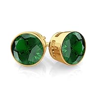 Bezel Set Solitaire Stud Earrings For Mens & Womens In 14K Yellow Gold Plated 1.00Ct Green Emerald Diamond