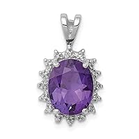 925 Sterling Silver Polished Prong set Open back Rhodium Pear Amethyst and Diamond Pendant Necklace Measures 11mm Wide Jewelry for Women
