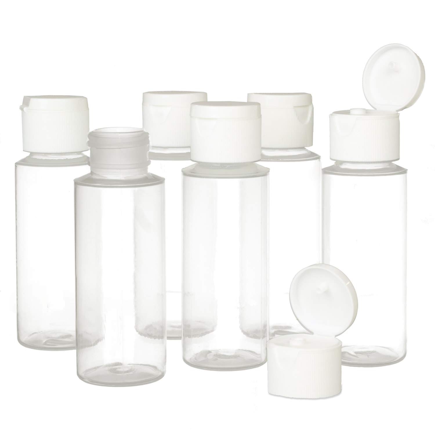 Chica and Jo 2oz Clear Plastic Empty Squeeze Bottles with Flip Cap - BPA-free - Set of 6 - TSA Travel Size 2 Ounce