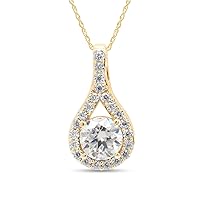 SAVEARTH DIAMONDS 1 3/4 ct.t.w Center 7.5MM Lab Created Moissanite Diamond Mermaid Tears Pendant Necklace In 14K Gold Over Sterling Silver With 18