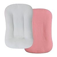 Muslin Baby Lounger Cover 2 Pack, Organic Cotton Removable Slipcover for Newborn,Baby Padded Lounger Infant Floor Seat Cover for Boys Girls (Gray Flesh Pink)