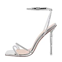 Richealnana Women's Clear Heel Rhinestones Sparkly Diamonds Ankle Straps Sandals For Party Prom