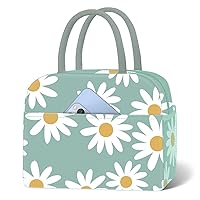 Lunch Bag Lunch Box for Women Men Insulated Reusable Lunch Box for Adult Lunch Tote Bag Lunch Container for Office Work Picnic Beach or Travel（Light green daisy）