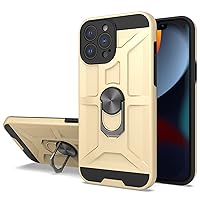 Rugged Case for iPhone 13/13 Pro/ 13 Pro Max, Heavy Duty Military Drop Protection Case with Camera Protection, 360° Rotate Ring Kickstand Magnetic Shockproof Cover,Beige,13 6.1''
