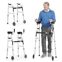 OasisSpace Folding Walker - Standard Walker with 5’’ Wheels and Removable Padded Armrests 300lbs, Platform Walker with Arm Support for Senior, Handicap & Disabled