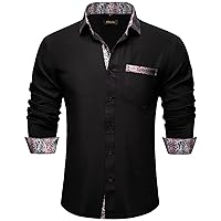 DiBanGu Men's Paisley Dress Shirts Long Sleeve Button Down Inner Contrast Casual Business Shirt with Collar Pin