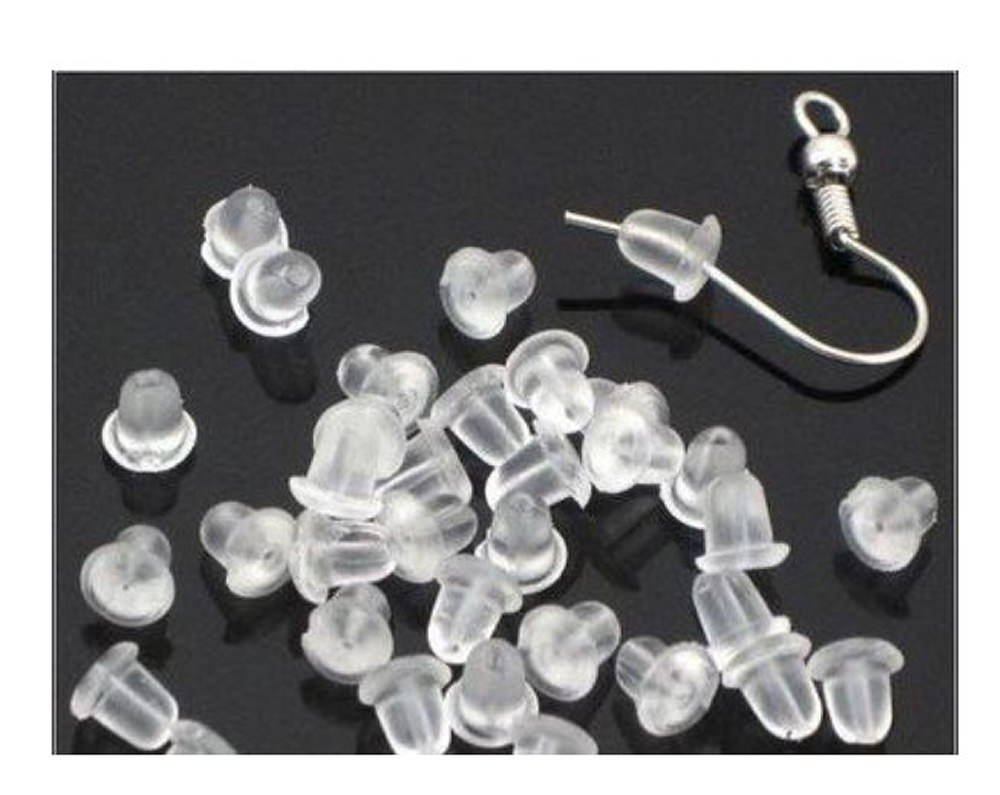 Adabele 100pcs Clear Rubber Bullet Style Earring Back Earnut Safety Back Pad Backtops Clutch for Studs Dangle Drop Earrings CF203