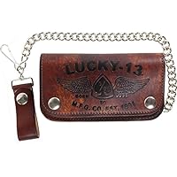 Men's Lucky 13 Iron Horse Embosed 6 Inch Chain Wallet Brown