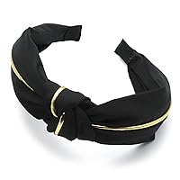 Bow Knotted Wide Headband for Girls, Perfect Outdoor Hair Accessory and Gift for Women, Golden edge Headbands Hair Accessories (Black)