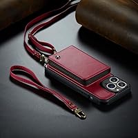 Zipper Leather Wallet Crossbody Phone Case for iPhone 14 Plus 13 12 11 Pro Max Cards Solt Holder Stand Hand Lanyard Strap Cover,red,for iPhone 14 Plus