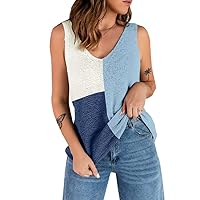 Blue Tank Tops for Women Summer V Neck Sleeveless Knit Cami Cute Shirts Casual Loose Blouses
