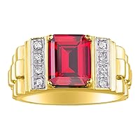 Rylos Men's Rings Designer Style 10X8MM Emerald Cut Shape Gemstone & Sparkling Diamonds - Color Stone Birthstone Rings for Men, Yellow Gold Plated Silver Rings in Sizes 8-13. Mens Jewelry