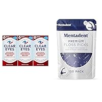 Clear Eyes Redness Relief Eye Drops Pack of 3, Mentadent Floss Picks 150 Count