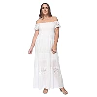 Anna-Kaci Women Plus Size Bohemian Long Maxi Dress Off Shoulder Short Sleeve Lace Semi Sheer