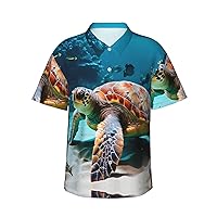Sea Turtle Men's Casual Button-Down Hawaiian Shirts â€“ Funky Tropical Summer Outfits â€“ Retro Printed Beach Wear for Men