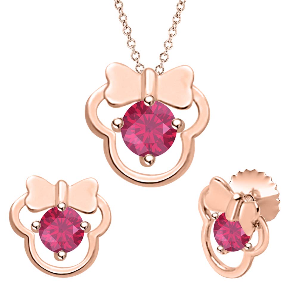 Gold & Diamonds Jewellery Cute Minnie Mouse 14k Rose Gold Over Sterling Silver Gemstone Earring Pendant Set for Girl's