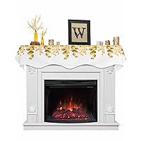 Spring Mantel Scarf, Plants Yellow Eucalyptus Leaves Fireplace Mantel Scarf Mantel Shelf Top Scarf Runner for Seasonal Holiday Decorations Indoor Home Living Room (70 × 17 inches)