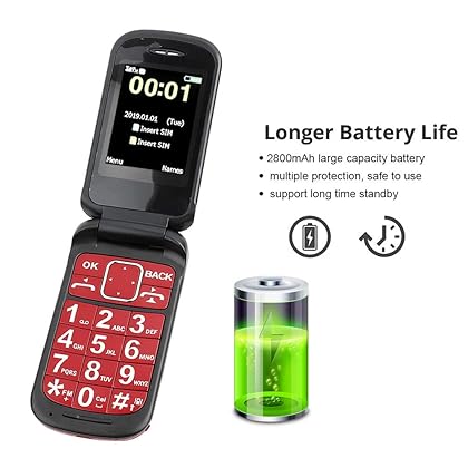 ASHATA Big Button Flip Mobile Phone for Elderly, 2.4 Inch Touch Screen Senior Flip 2G Mobile Phone, Dual SIM Card Dual Standby Full Voice Assistance Mobile Phone with Flashlight Radio (US)