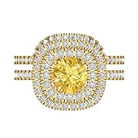 Clara Pucci 1.8ct Round Cut Simulated Yellow Diamond 18K Yellow Gold Halo Solitaire W/Accents Engagement Bridal Wedding ring band Set