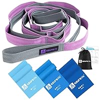 Flat Resistance Band Set (3 Pieces Total) Exercise Bands and Premium Durable Cotton Stretch Strap with Loops