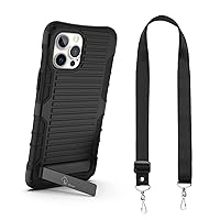 E-Tree Compatible with iPhone 12 Case/iPhone 12 Pro Case, with Crossbody Strap and Stand, Protection Shockproof Phone Case Black, Perfect for Go Outside and Kid Elderly