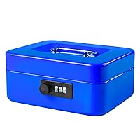 Jssmst Medium Cash Box with Combination Lock-Durable Metal Cash Box with Money Tray Blue, 7.87 x 6.3 x 3.35 inches, CB0702M