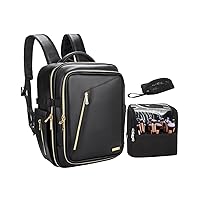 Relavel Makeup Backpack with Brush Bucket Bag, Large Capacity Leather Makeup Train Case with Adjustable Partition, Professional Cosmetic Organizer for Traveling-Black