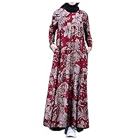 Clothes for Hajj Long Sleeve Dress Womans Shift Holiday Beautiful College Soft V Neck Cotton Comfy Plain Button-Down Tunic Dress Ladie's Wine