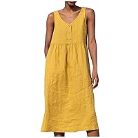Linen Dress Plus Size Women Fashion Summer Boho Casual Beach Dress Loose Solid Color Cotton Linen Flowy Maxi Dress