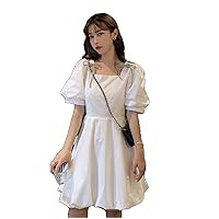 Lolita Gothic Dress Women White Puff Sleeve Fairy Dress Bows Chiffon Kawaii