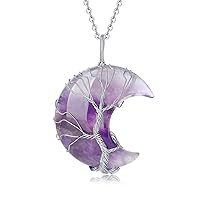 XIANNVXI Mother's Day Gifts Necklaces for Women Crescent Moon Pendant Necklace Tree of Life Wire Wrapped Crystal Necklaces Natural Gemstone Quartz Jewelry for Women