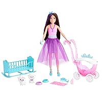 Barbie Skipper Doll and Accessories, Fairytale Nurturing Set with 2 Lambs, Stroller, Crib and Accessories