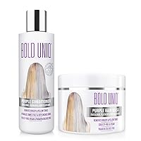 Purple Hair Mask & Purple Conditioner Bundle - For Blonde, Platinum, Bleached, Silver, Gray, Ash - Remove Yellow Tones, Reduce Brassiness and Condition Dry, Damaged Hair. Cruelty-free & Vegan.